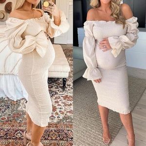 Ruched Off Shoulder Bodycon Maternity Dress